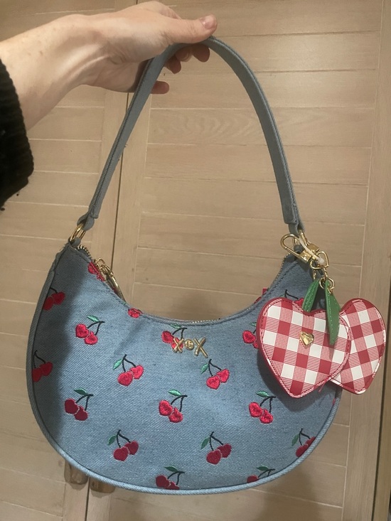 Betsey Johnson Handbags - Betsey Johnson XoX Denim and Cherry Hobo Bag